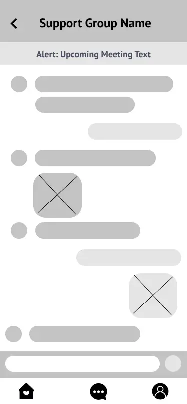 low fidelity wireframe of support group chat Page